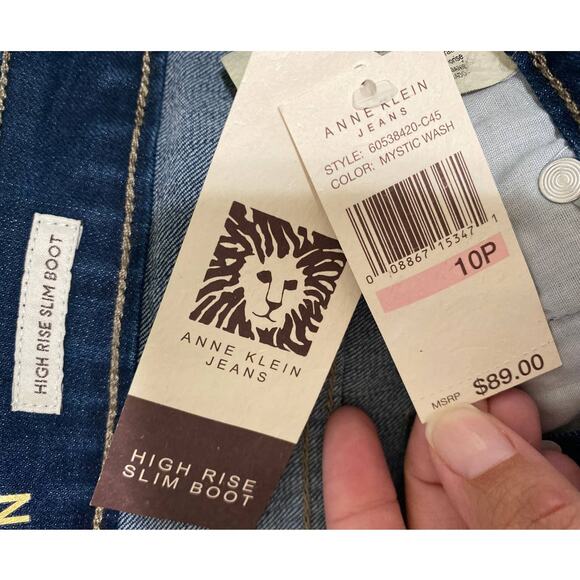 Anne Klein Womens High Rise Slim Boot Blue Denim Jeans NEW Size 10P - Picture 5 of 11